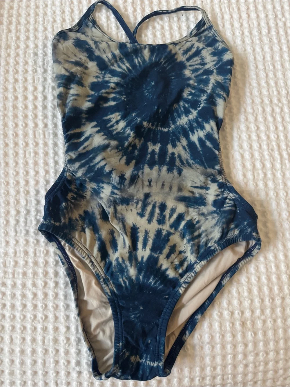 PQ Swim Girls Navy Blue and White Tie-Dye One-Piece Swimsuit